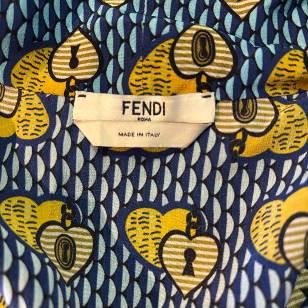 FENDI Heart Lock Silk Cold Shoulder Bow Puff Sleeve Dress Size 44/ 8 US - Picture 7 of 9